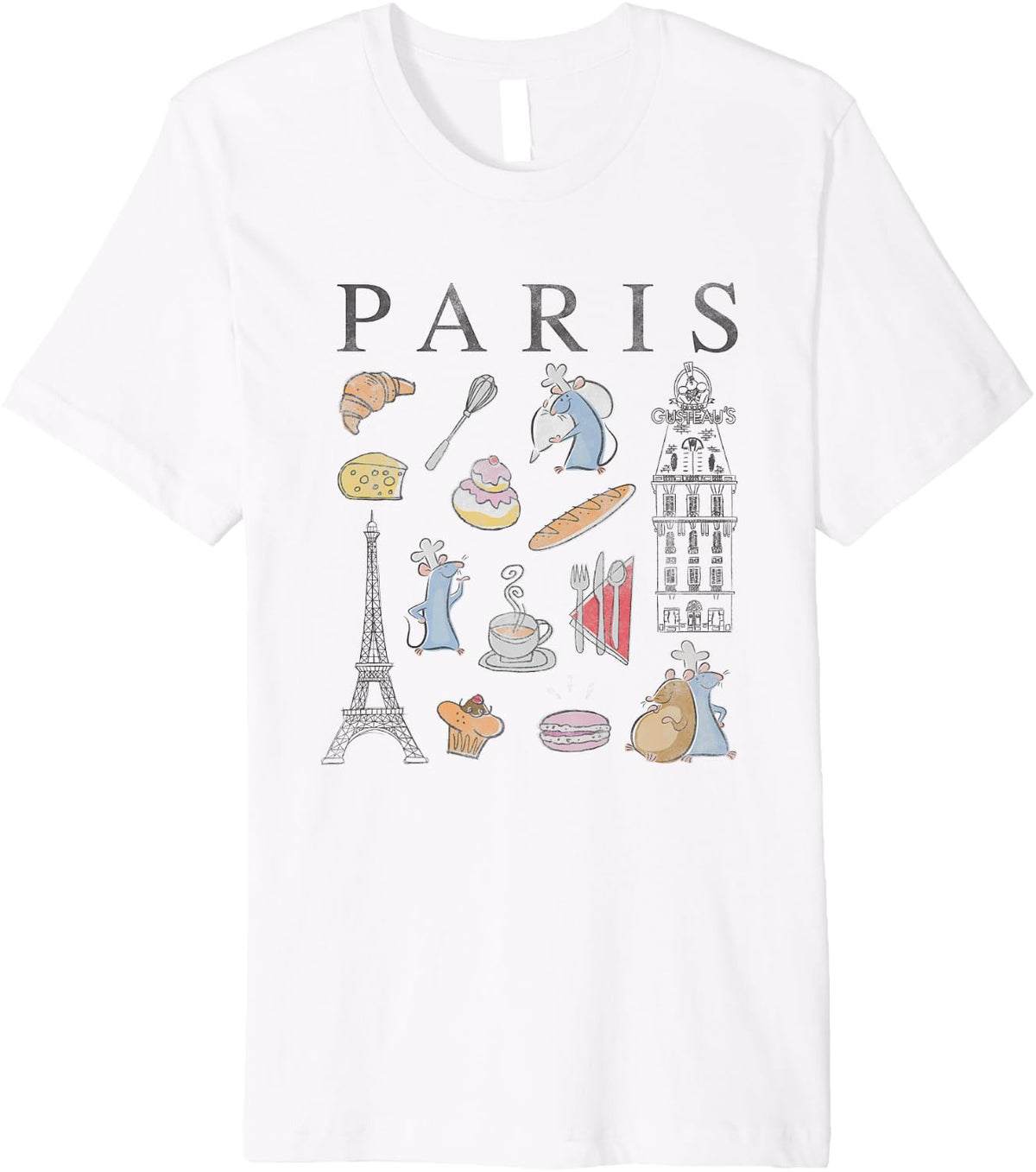 Disney Pixar Ratatouille Paris Food & Places Collage Retro Premium Apparel | Bestseller Style | Customer Favorite