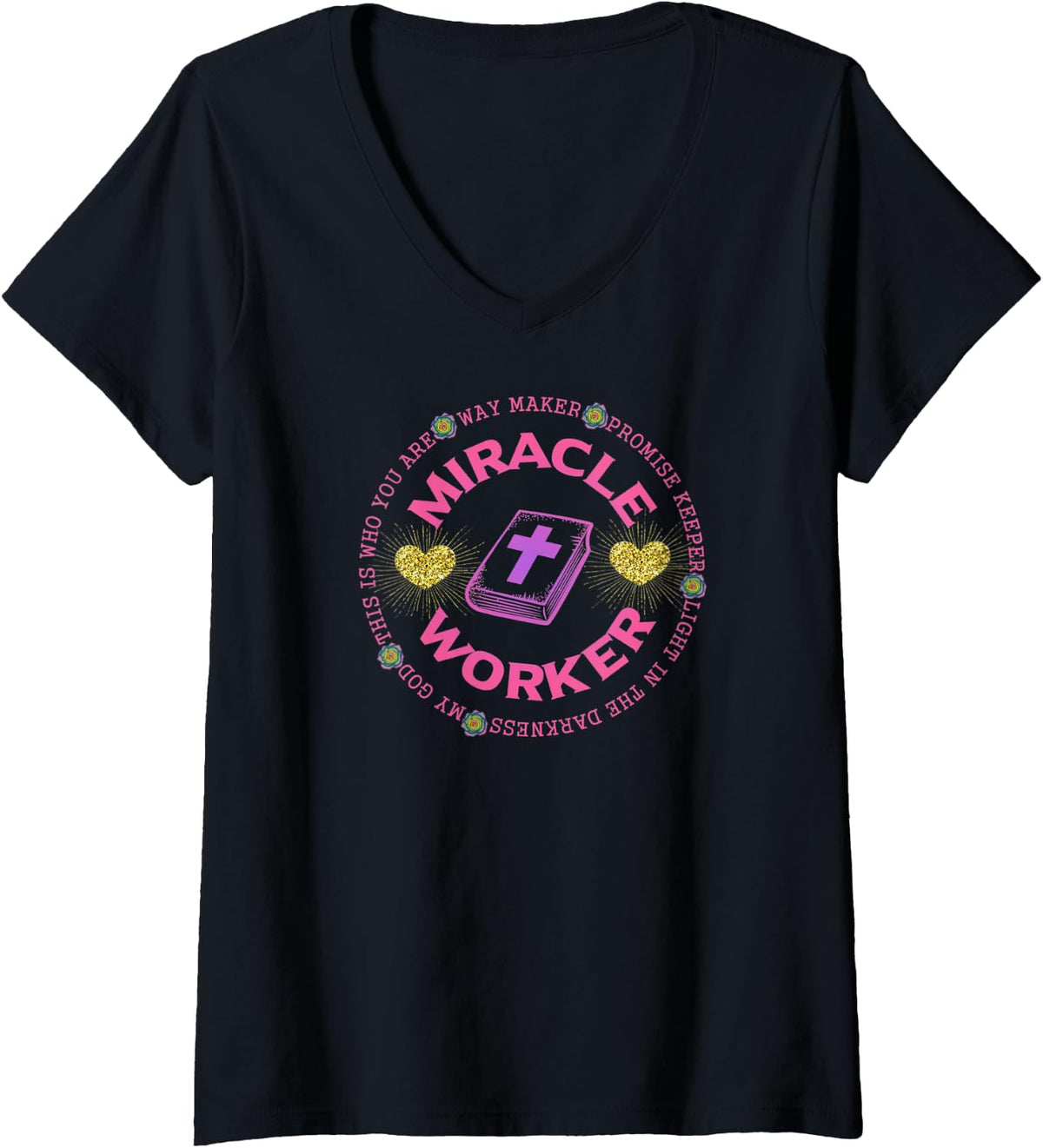 Womens Christian Women Way Maker Miracle Worker V-Neck Apparel | US Viral Style | Perfect Gift Idea
