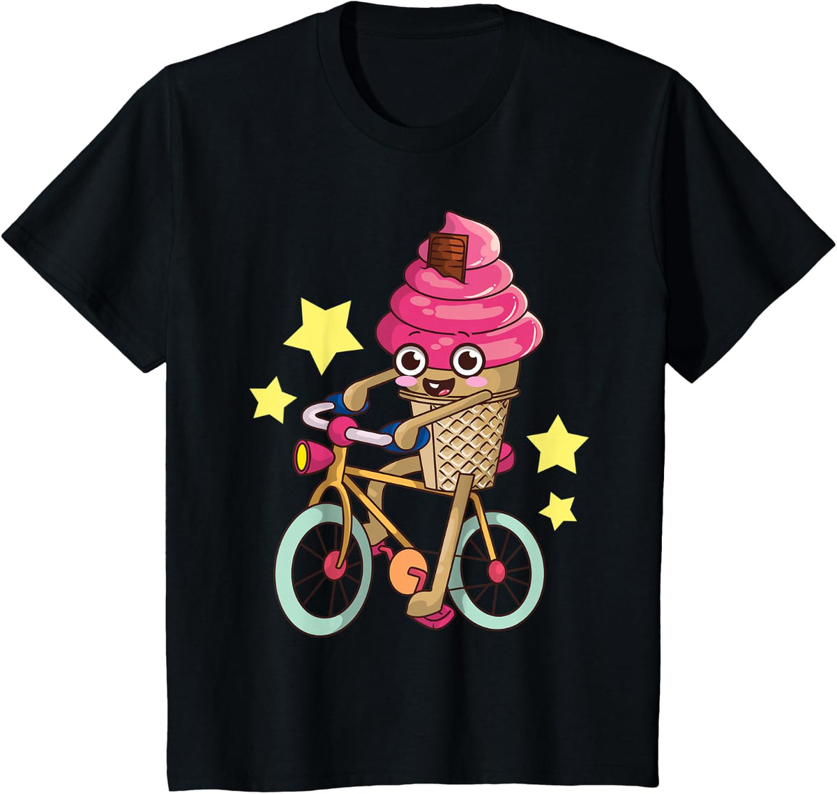 Ice Cream Cone on Retro Bike Kawaii Cartoon Kids Apparel | High Search Volume | Customer Favorite