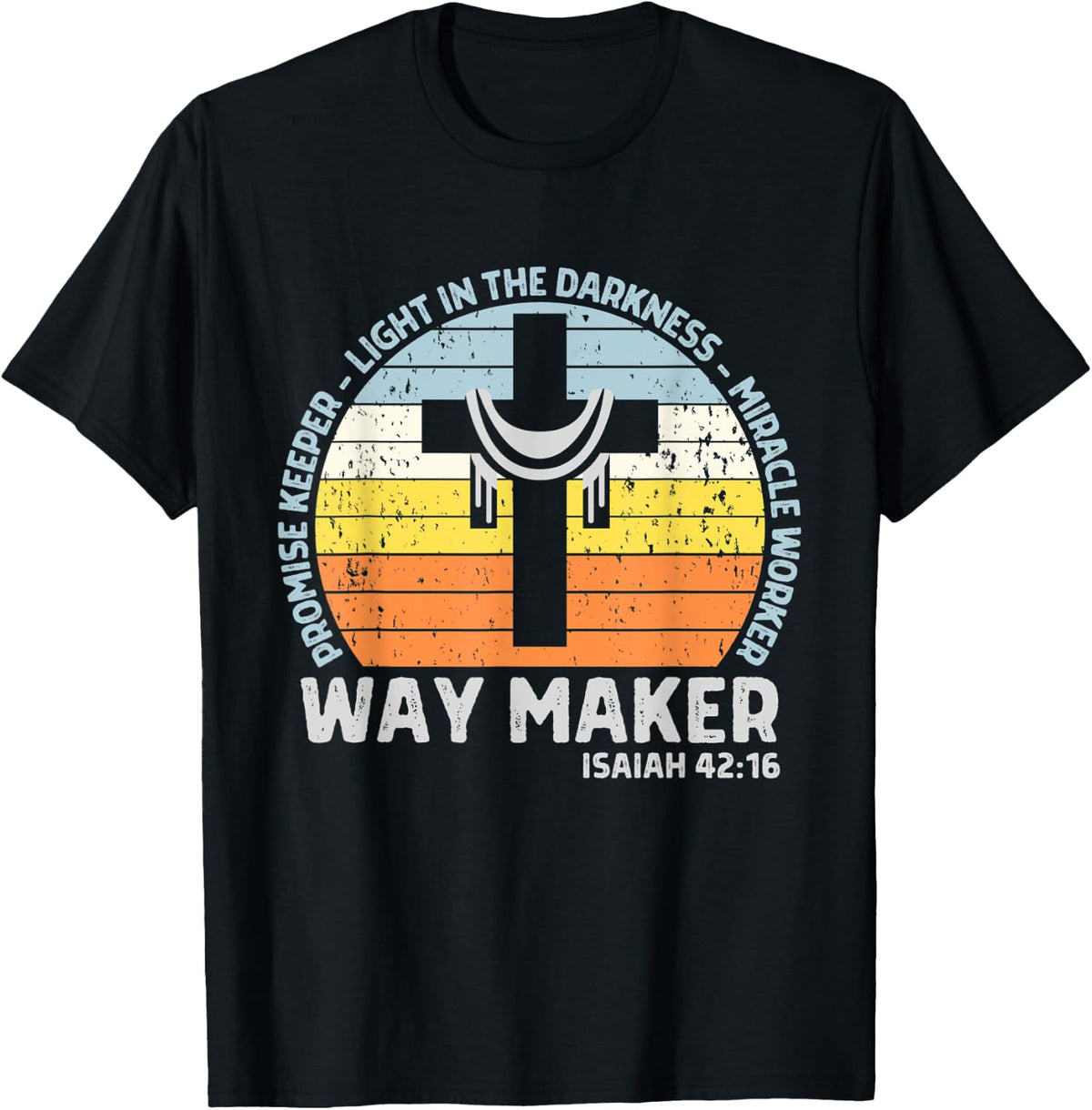 Vintage Sunset Cross Way Maker Miracle Worker Promise Keeper Apparel | Best Seller Pick | Aesthetic Fit
