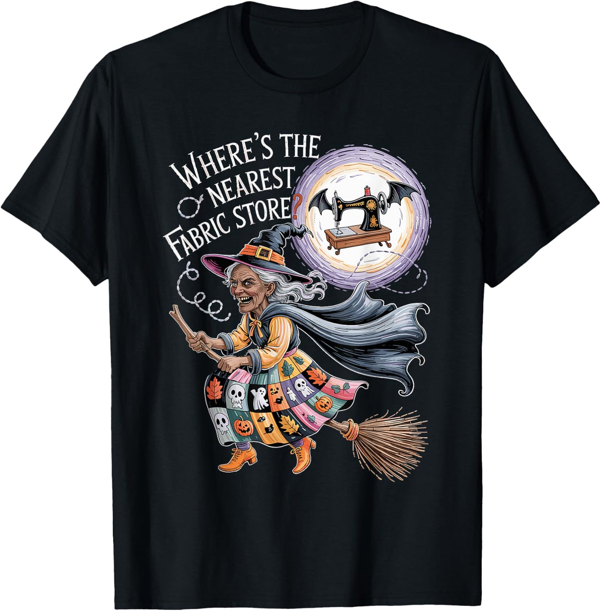 Funny Halloween Witch Sewing and Fabric Lover Quilt Design Apparel | US Viral Style | Aesthetic Fit